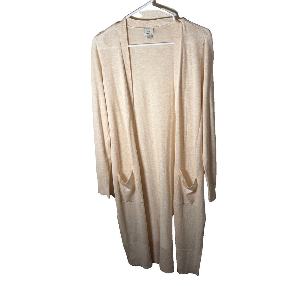 A New Day Sweater Women's Medium Beige Open Long Duster Lightweight Cardigan
